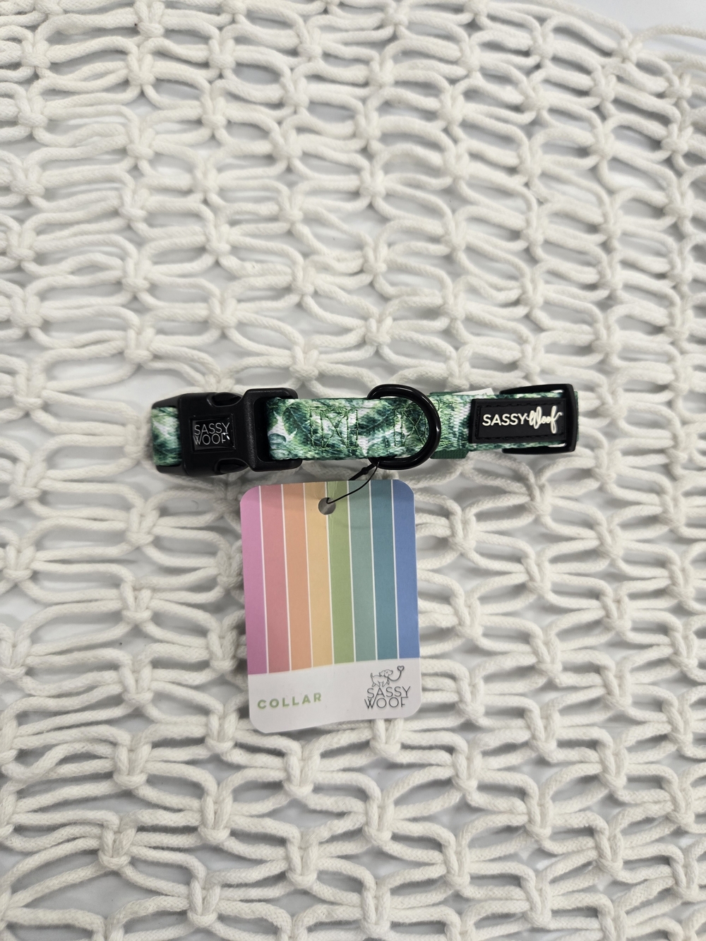 Sassy Woof Green Tropical Leaf Pattern Dog Collar - SMALL